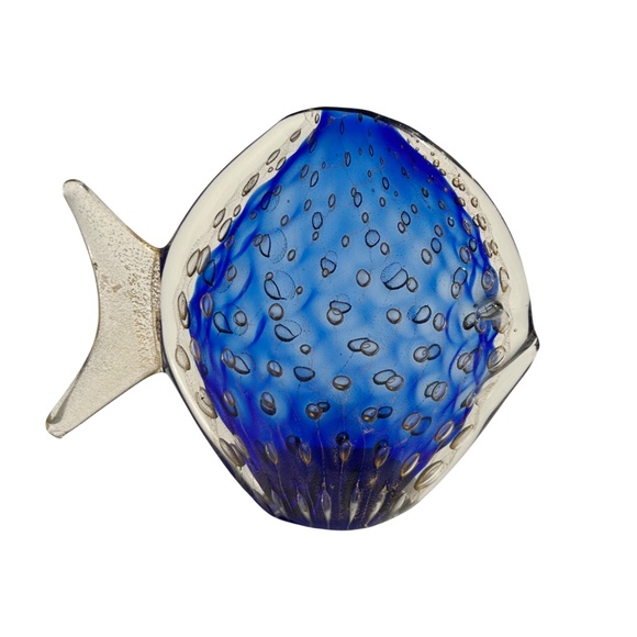 Vintage Murano Style Glass cobalt Blue & Gold Fish Sculpture - Picture 1 of 6